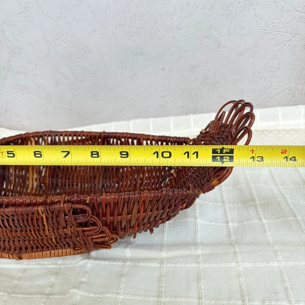 Vintage Woven Wicker Turkey Basket Thanksgiving Fall Harvest Centerpiece Brown